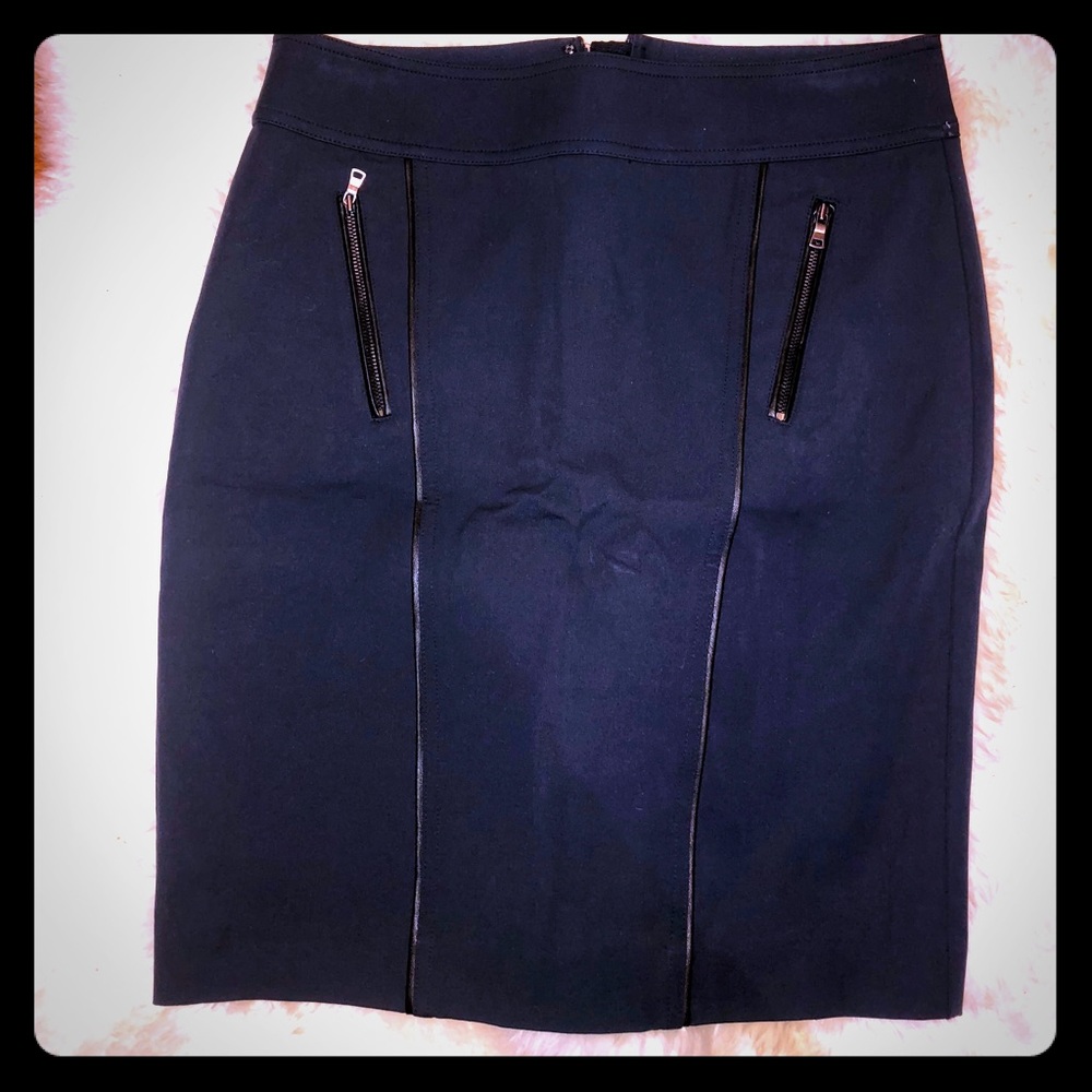 NWT AnnTaylor Navy Blue Leather Trim Pencil Skirt